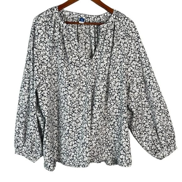 OLD NAVY Liberty Floral Peasant Top Long Balloon Sleeve Split V Neck Navy XXL - Picture 11 of 11